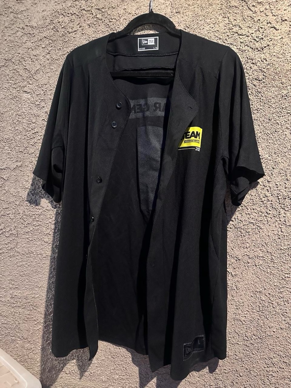 New Era Dollar General Black Mesh Short-Sleeve Baseball Jersey with Yellow Patch